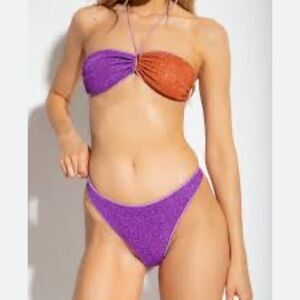 NWT Oseree Lumiere Glitter Halter-style Bikini Set Violet Purple XL